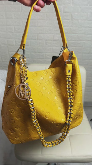 Carioca - Borsa donna hobo sacco a spalla manico catena logato pelle pressata grande capiente