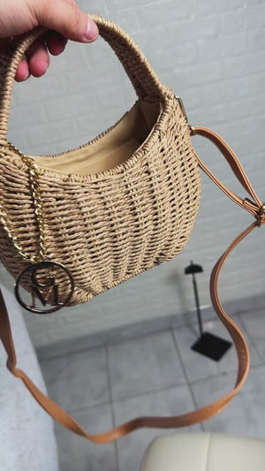 Maritata - Borsa Bauletto Donna In Paglia Rigida con Tracolla Borsetta Estiva a Mano tracolla