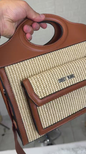 Sweet Years - Borsa shopping spalla paglia effetto raffia sintetica intrecciata simil pelle