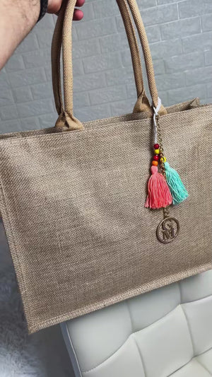 La Juta  - Borsa Shopper in Juta Beige con Nappine Boho e Pochette