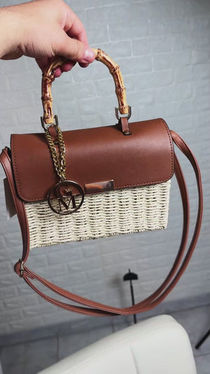 La Casciola - Borsa Bauletto Donna In Paglia Rigida con Tracolla Borsetta Estiva a Mano legno manico bambu bamboo