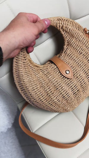La Maldivas - Borsa Bauletto Donna In Paglia Rigida con Tracolla Borsetta Estiva a Mano