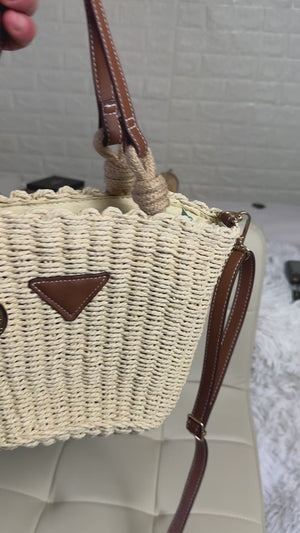 Baci & Abbracci - Borsa shopping spalla paglia raffia manici simil pelle