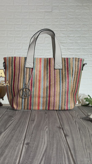 La Ayana - Borsa shopping Tote Tracolla Stile Etnico Multicolor – Tessuto Morbido con Tasche e Zip – Modello Boho Chic