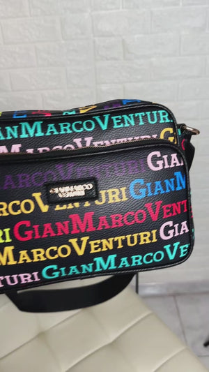 Borsa firmata Gian Marco Venturi 3 zip cerniere logata tracolla donna logo zip tracolla fantasia multi tasche
