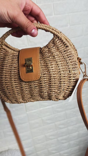 La Principessa - Borsa Bauletto Donna In Paglia Rigida con Tracolla Borsetta Estiva a Mano