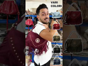Corrida - Borsa piccola borsetta frange piccola unica tinta simil pelle camoscio scamosciata frange