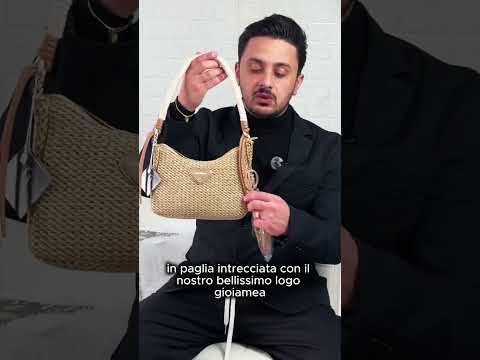 La Birbante - Borsa a Tracolla in Rafia Intrecciata con Cuore Dorato e Doppio Manico