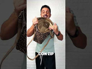 Tigrotta - Borsa grande e borsa piccola bauletto borsetta rigida simil pelle fantasia animalier leopardata rigida
