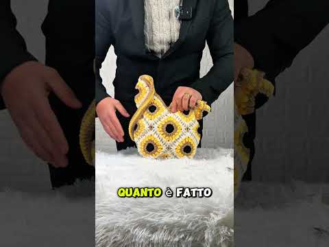 La Girasole- Borsa bag firmata borsetta chiusura a zip uncinetto fantasia