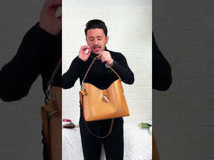 La Orbita - Borsa in Vera Pelle Italiana a sacco secchio rigida con pochette elegante sportiva