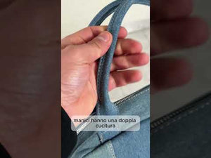 La Tappa - Borsa bauletto jeans denim shopping Tracolla Stile Etnico Multicolor con Tasche e Zip