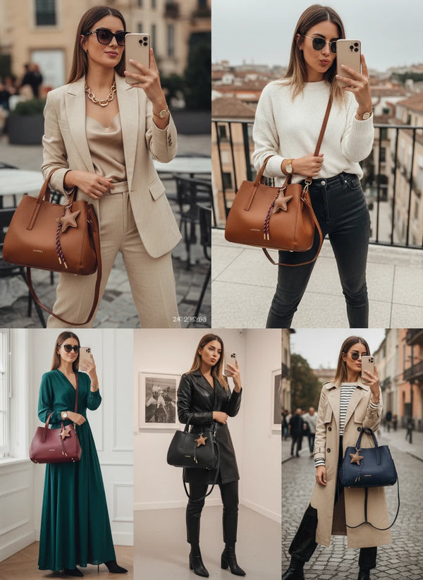 Borsa a bauletto + charms omaggio firmata COCONUDA a tracolla elegante casual simil pelle martellata