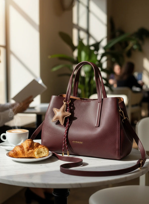 Borsa a bauletto + charms omaggio firmata COCONUDA a tracolla elegante casual simil pelle martellata