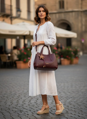 Borsa a bauletto + charms omaggio firmata COCONUDA a tracolla elegante casual simil pelle martellata