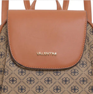 Valentini Gino - Zainetto zaino donna fantasia logata logo vintage simil pelle rigida multitasche passeggio