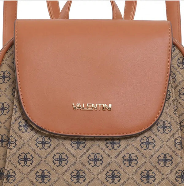 Valentini Gino - Zainetto zaino donna fantasia logata logo vintage simil pelle rigida multitasche passeggio