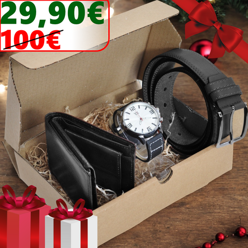 Pack IDEA REGALO scatola tris 3in1 UOMO Portafoglio + cintura + orologio uomo GM