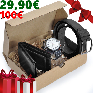 Pack IDEA REGALO scatola tris 3in1 UOMO Portafoglio + cintura + orologio uomo GM