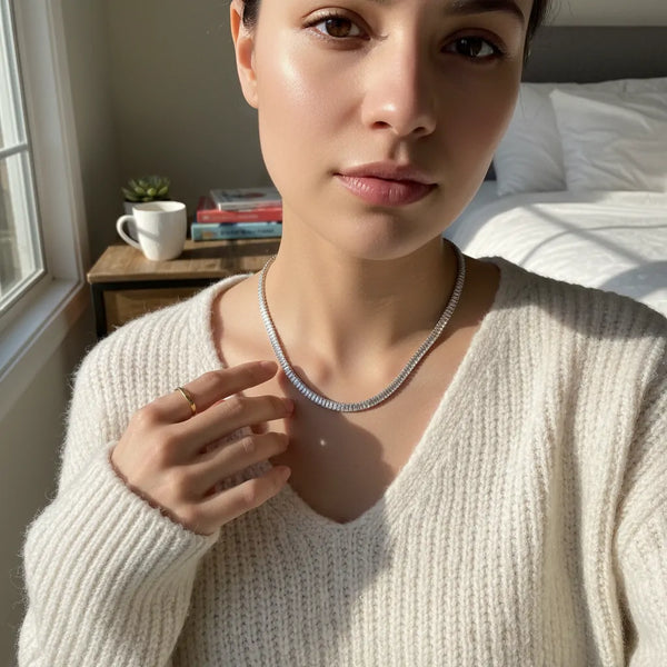 Collana Tennis Baguette con Chiusura Slider  Regolabile da Choker a  collana normale lunga fino a 42 cm