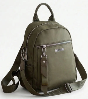 Zaino donna con tracolla WSY2924, colore verde oliva, vista principale su sfondo bianco