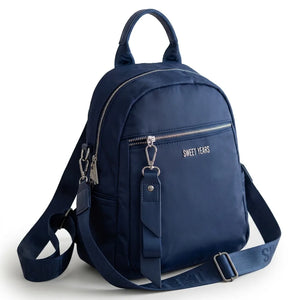 Zaino donna con tracolla WSY2924, colore blu scuro, su sfondo bianco