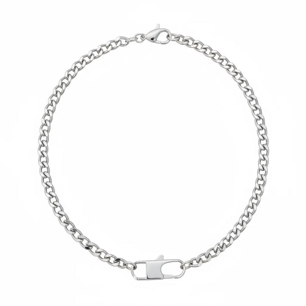 Collana Maglia Spiga con Moschettone Frontale di Design 44cm - Oro e Argento Girocollo Choker
