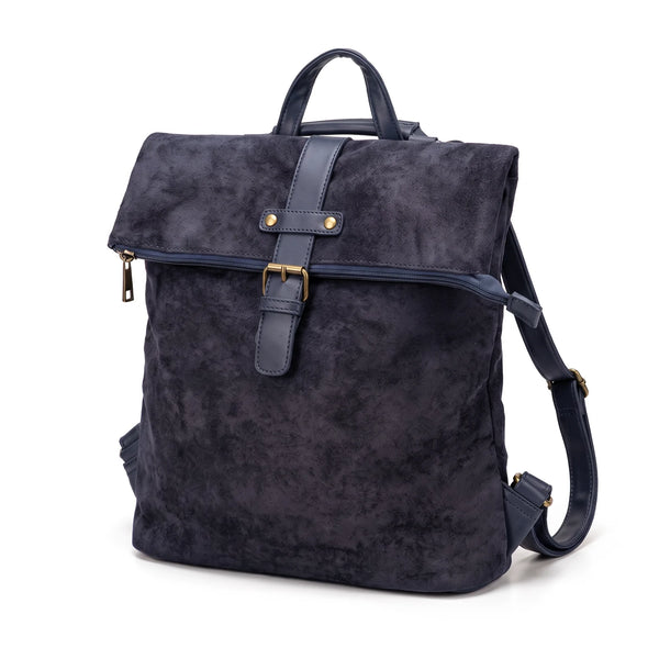 Zaino effetto scamosciato con fibbia 793, blu navy, vista su sfondo bianco