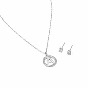 Set Parure Collana con Iniziale e Orecchini Punto Luce Acciaio Inossidabile - Regolabile (A-Z)