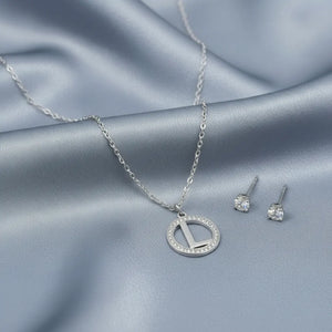 Set Parure Collana con Iniziale e Orecchini Punto Luce Acciaio Inossidabile - Regolabile (A-Z)