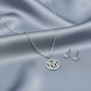 Set Parure Collana con Iniziale e Orecchini Punto Luce Acciaio Inossidabile - Regolabile (A-Z)