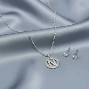 Set Parure Collana con Iniziale e Orecchini Punto Luce Acciaio Inossidabile - Regolabile (A-Z)