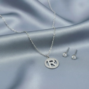 Set Parure Collana con Iniziale e Orecchini Punto Luce Acciaio Inossidabile - Regolabile (A-Z)