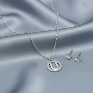 Set Parure Collana con Iniziale e Orecchini Punto Luce Acciaio Inossidabile - Regolabile (A-Z)