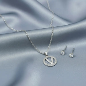 Set Parure Collana con Iniziale e Orecchini Punto Luce Acciaio Inossidabile - Regolabile (A-Z)