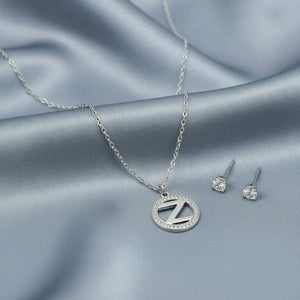 Set Parure Collana con Iniziale e Orecchini Punto Luce Acciaio Inossidabile - Regolabile (A-Z)