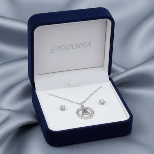 Set Parure Collana con Iniziale e Orecchini Punto Luce Acciaio Inossidabile - Regolabile (A-Z)