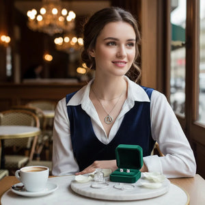 Set Parure Collana con Iniziale e Orecchini Punto Luce Acciaio Inossidabile - Regolabile (A-Z)