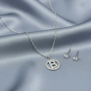 Set Parure Collana con Iniziale e Orecchini Punto Luce Acciaio Inossidabile - Regolabile (A-Z)