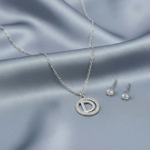 Set Parure Collana con Iniziale e Orecchini Punto Luce Acciaio Inossidabile - Regolabile (A-Z)