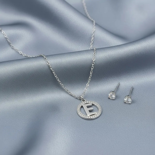 Set Parure Collana con Iniziale e Orecchini Punto Luce Acciaio Inossidabile - Regolabile (A-Z)