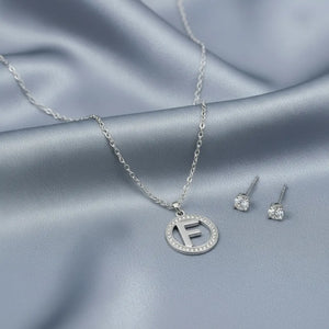 Set Parure Collana con Iniziale e Orecchini Punto Luce Acciaio Inossidabile - Regolabile (A-Z)