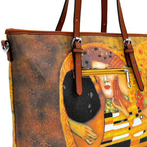 GM milano Borsa donna Shopping quadri IL BACIO dipinto stampa pelle Gustav Klimt