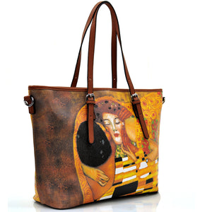 GM milano Borsa donna Shopping quadri IL BACIO dipinto stampa pelle Gustav Klimt