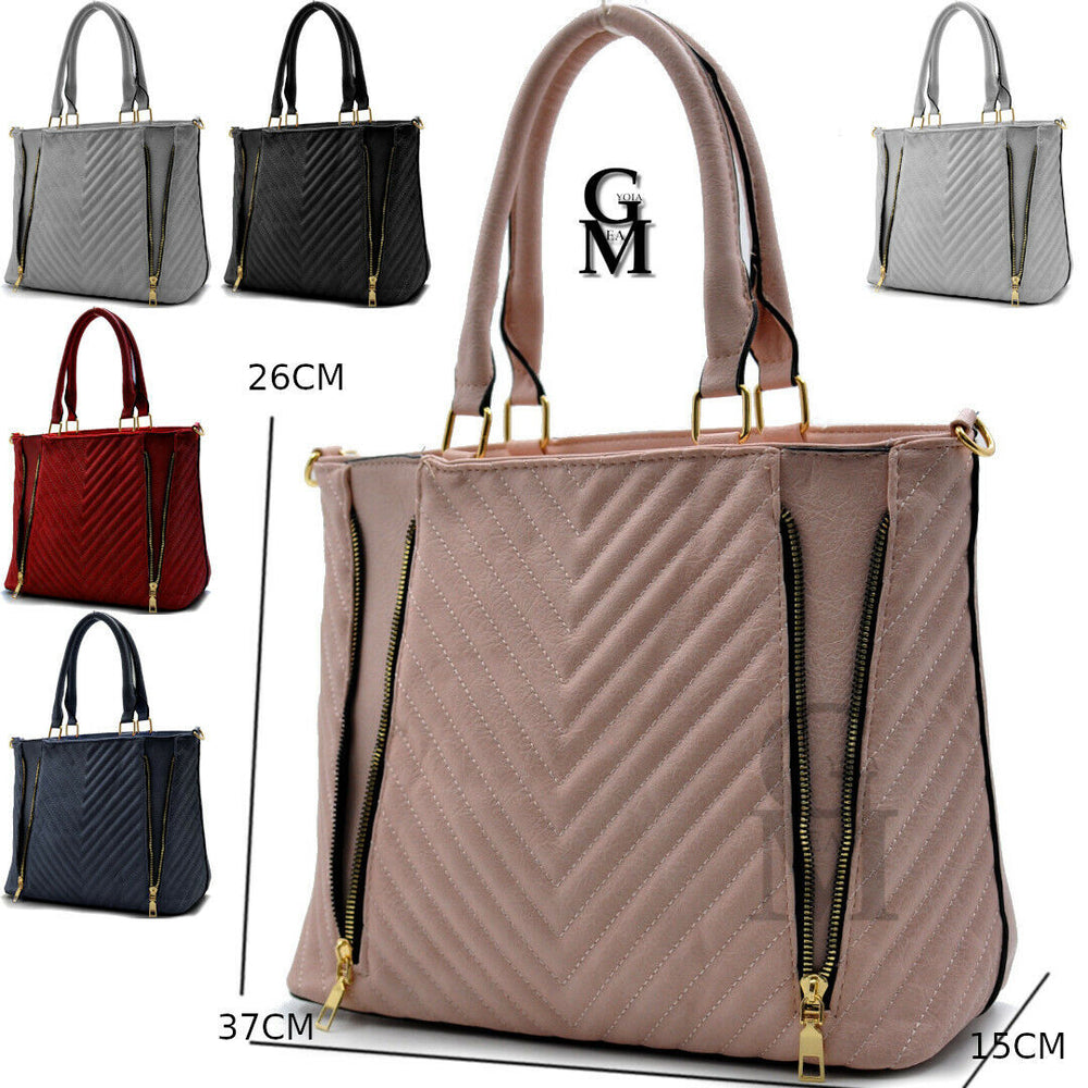 Borsa ELSA shopping trapuntata rosa nero casual passeggio zip casual passeggio