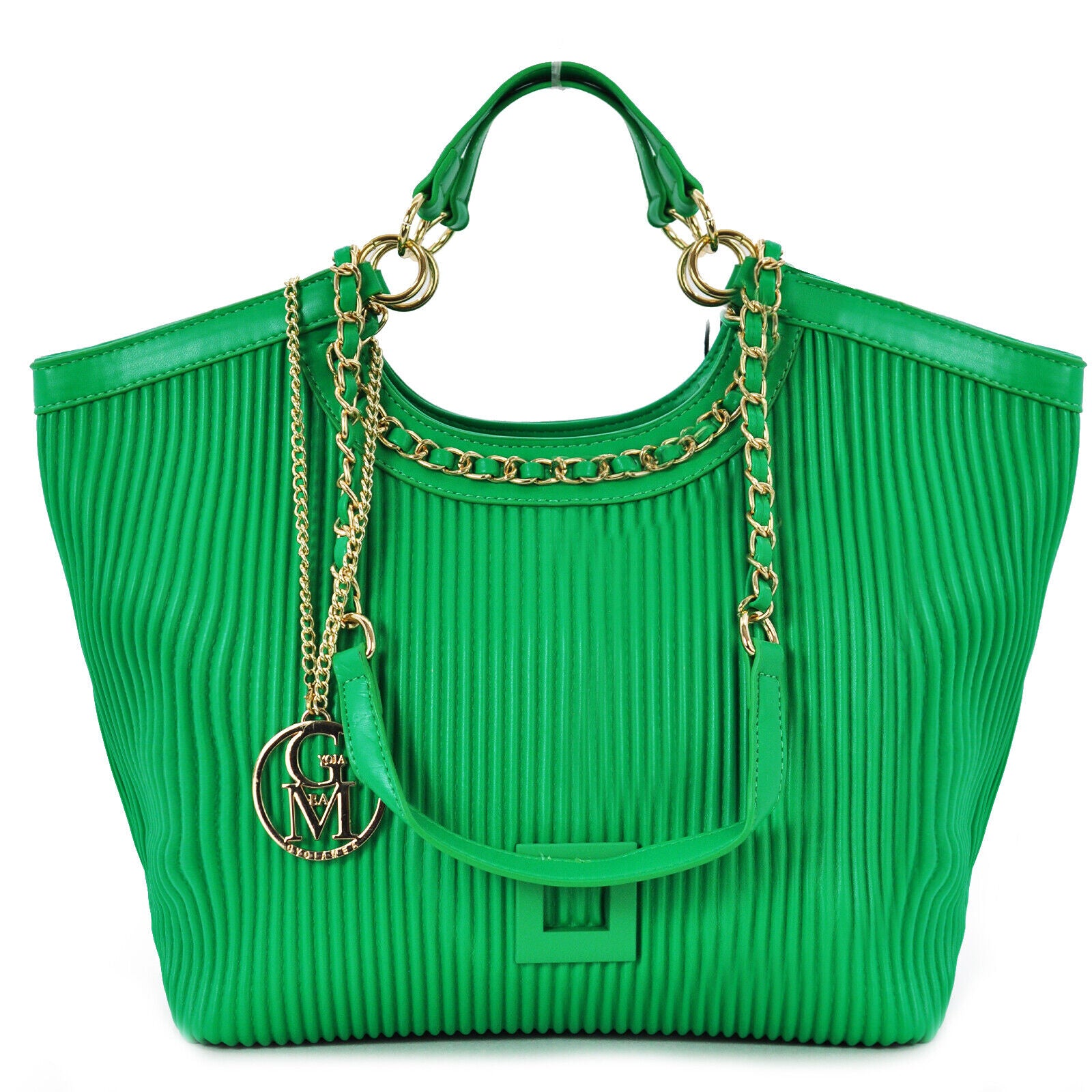 Borsa donna verde Gyoiamea tracolla grande pelle plissettata mano catena spalla