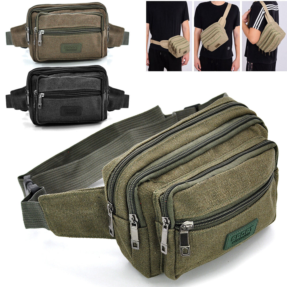 Marsupio multi tasche 5zip tela tessuto canvas militare vita spalla uomo viaggio