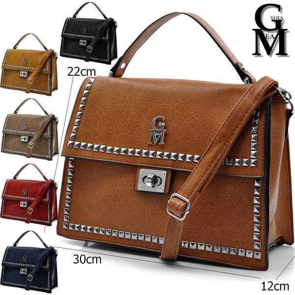 GM borsa bauletto manico borchie kelly spalla donna tracolla pelle casual moda