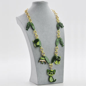 GM Collana lunga donna verde gatto lisca di pesce nuova resina piete dure donna