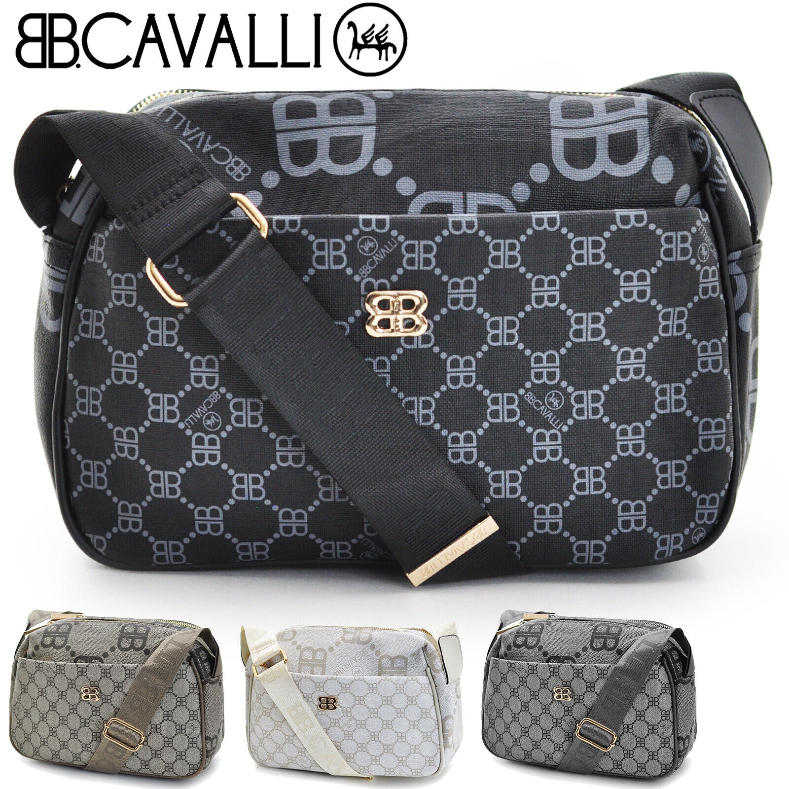 Borsa Firmata B. Cavalli Borsetta verde Donna fantasia marca logo Zip Tracolla